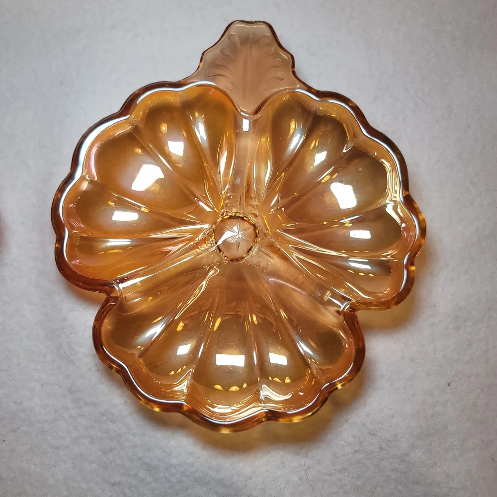 0823. Set of 2 ~ Vintage ~ Jeanette ~ Iridescent Marigold Carnival Glass ~ NICE!